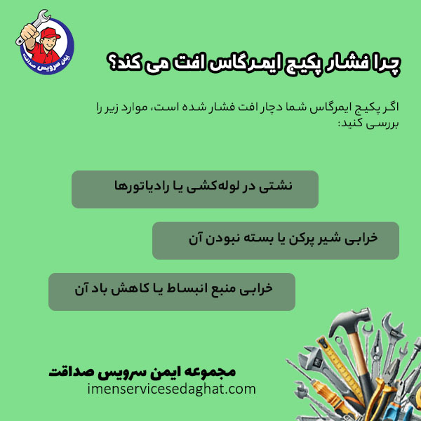 چرا فشار پکیج ایمرگاس افت می کند؟